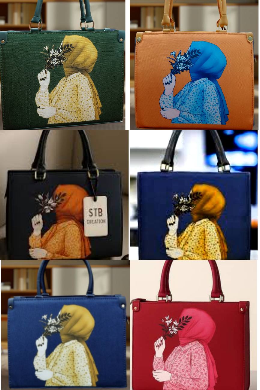 Elegant Red Handbag with Artistic Girl Print – Modern Minimalist Tote