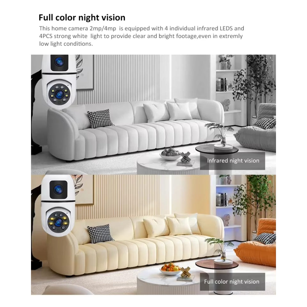 Wireless 360-Degree Pan-Tilt-Zoom Smart Camera with Dual Lenses and IP Connectivity