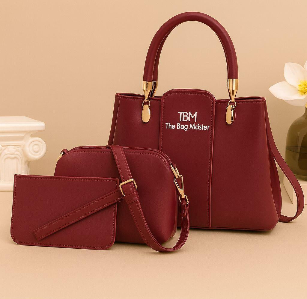 3 Pcs Girl's Rexine Hand Bag Set - Stylish & Versatile