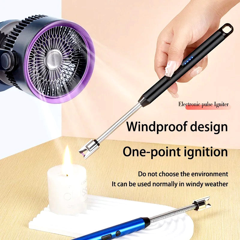 360° Flexible Neck USB Pulse Arc Lighter – Rechargeable Flameless Ignition for Candles, Kitchen Stoves & Outdoor BBQ
